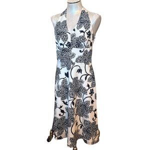 Ann Taylor Women’s Navy & White Floral Silk blend Halter Midi Dress size 4
